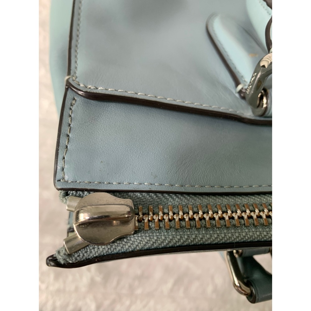 Coach Light Blue Leather Satchel Bag Silver Hardware Top Handle Zip Closure#869 - Picture 9 of 13